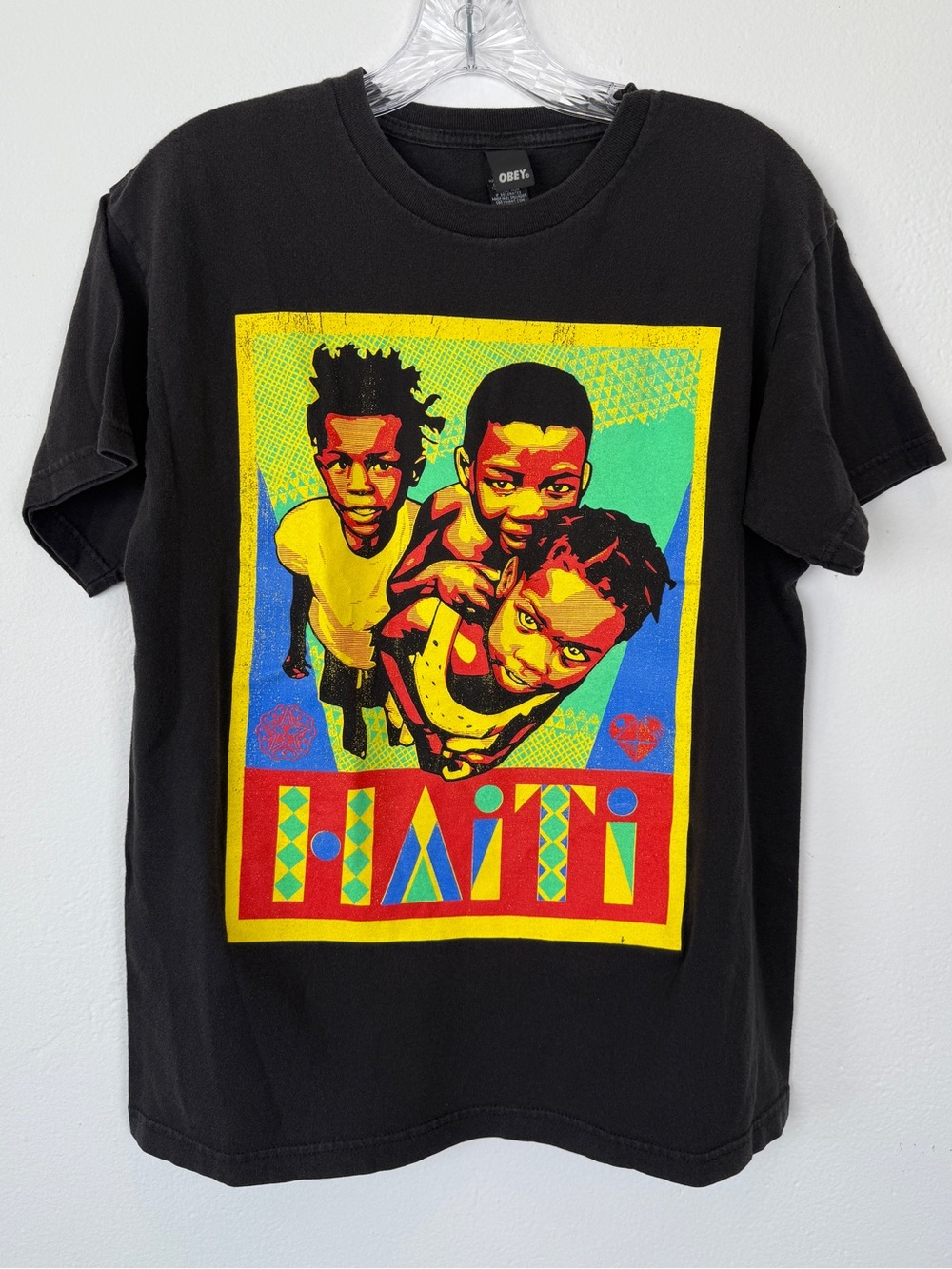 OBEY Size M Haiti Artists for Peace and Justice Awareness Black Graphic T-Shirt